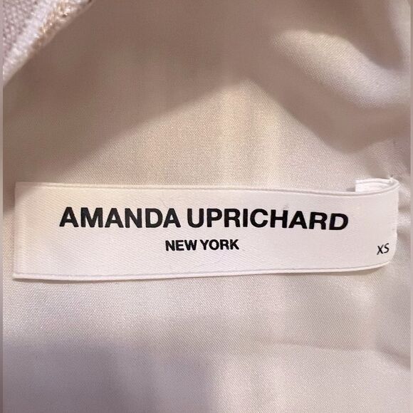 AMANDA UPRICHARD Amy Dress in Valencia Beige White Striped Linen Silver Stripe - Picture 6 of 6